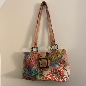 Unique Hand-Painted Vintage Look Shoulder Bag GUC